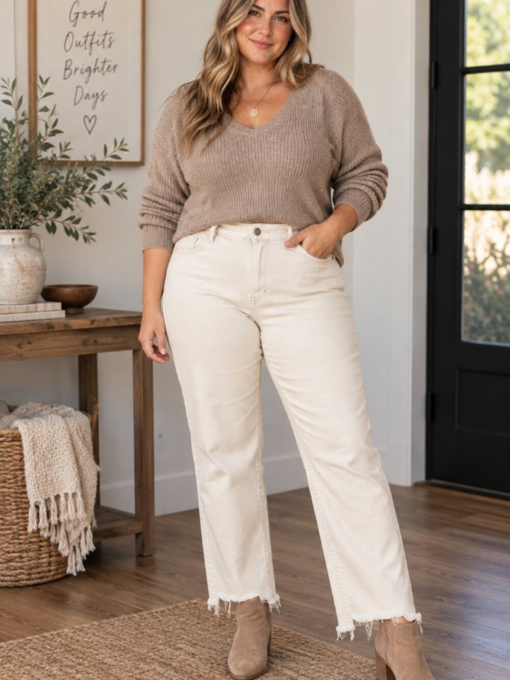 Judy Blue High Waist Straight Leg Cream Raw Hem Jeans NWT 14W